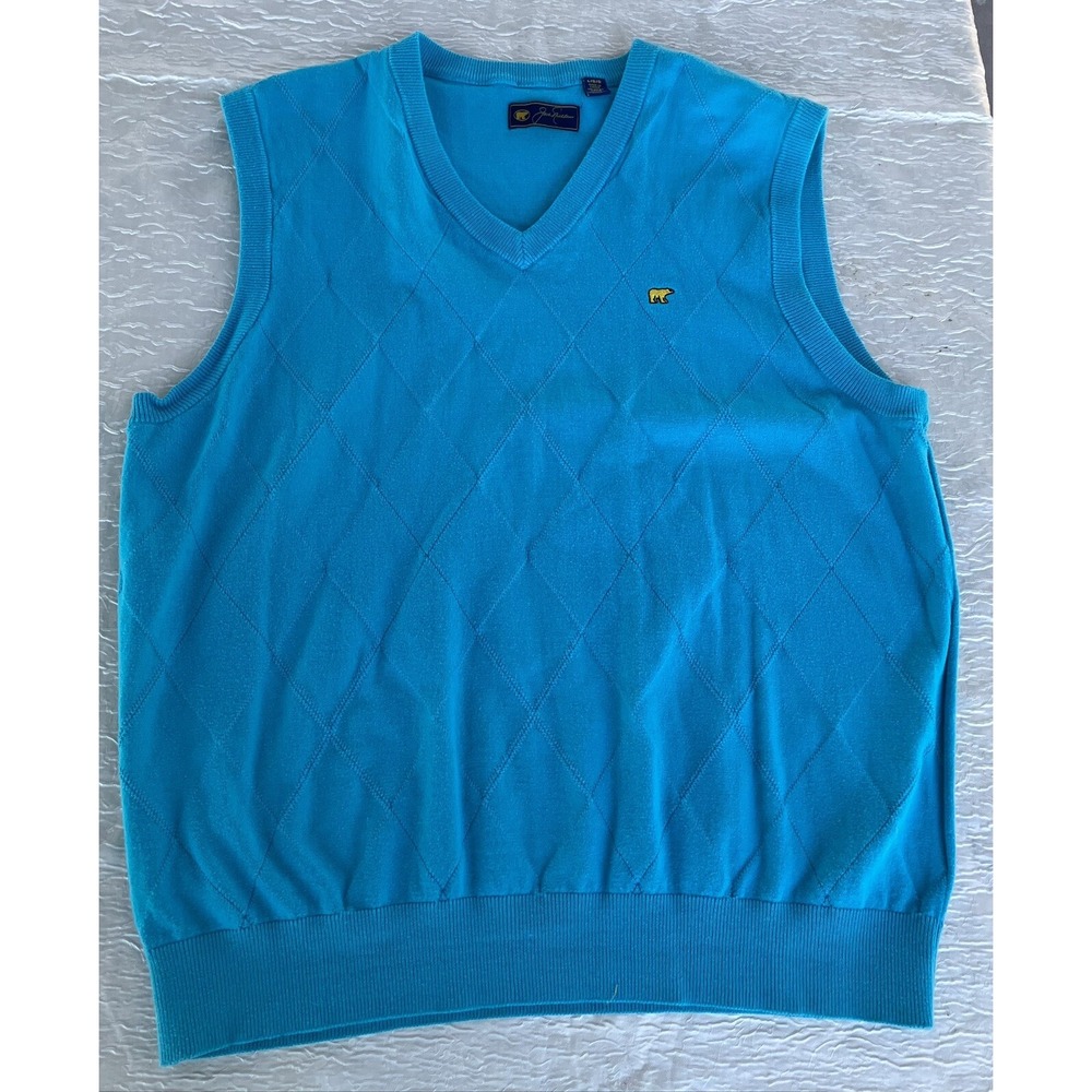 Jack Nicklaus Golden Bear Mens Large Blue Argyle V Neck Golf Sweater Vest
